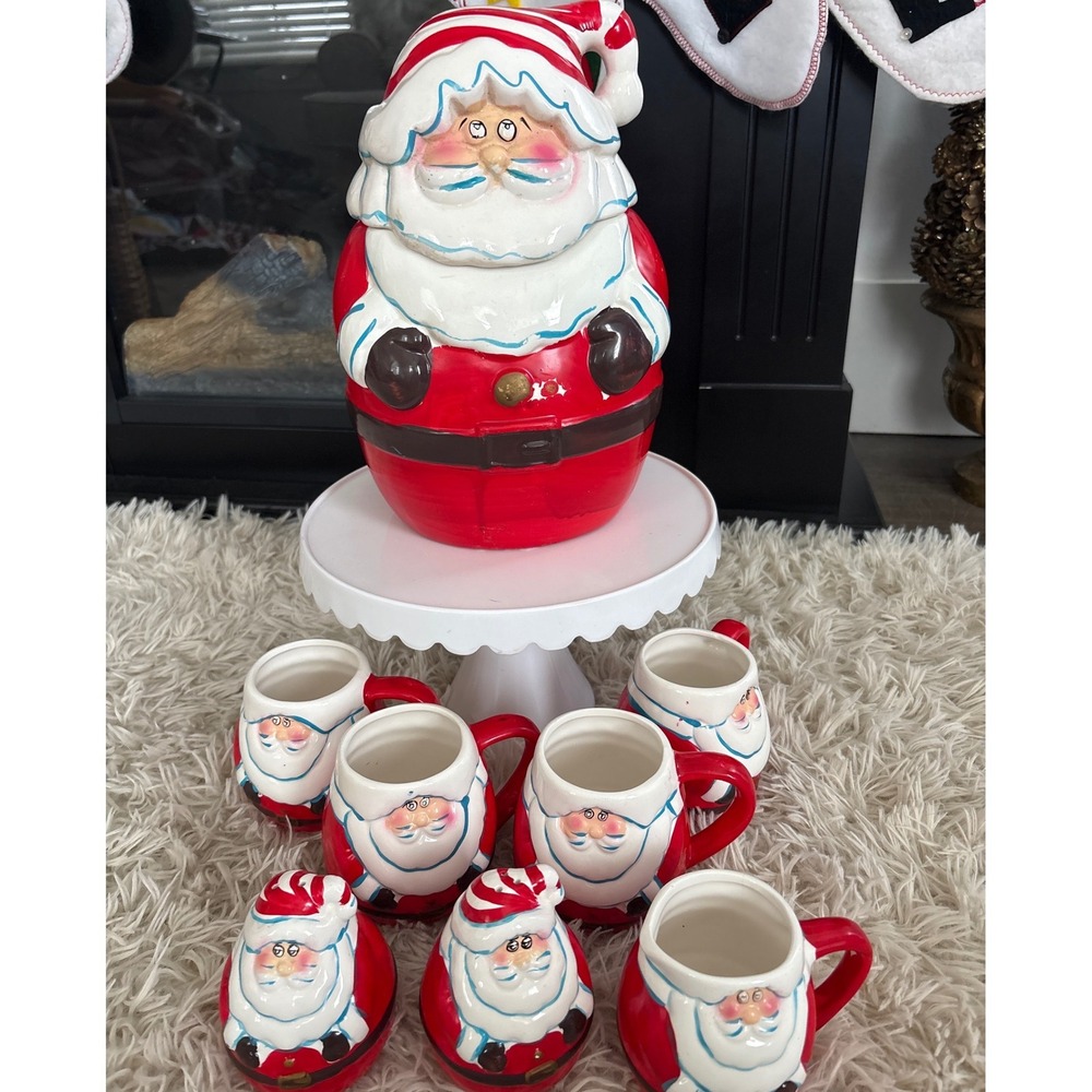 Vintage‎ Ceramic Santa Claus Cookie Jar Mug Set Salt Pepper Shakers Christmas